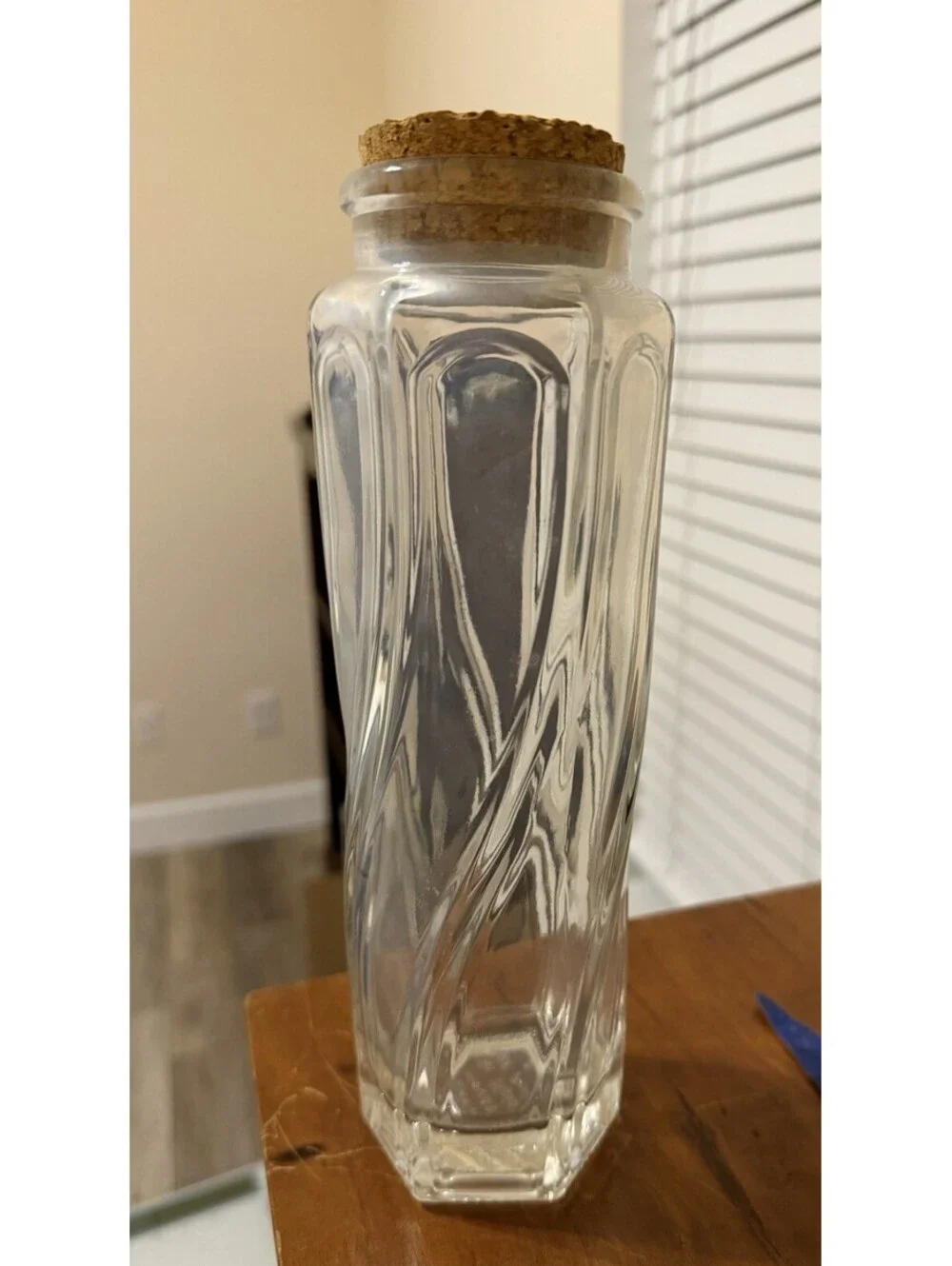 Vintage Ann's House Of  Nuts Clear Glass Jar with Cork Lid Twisted Glass
